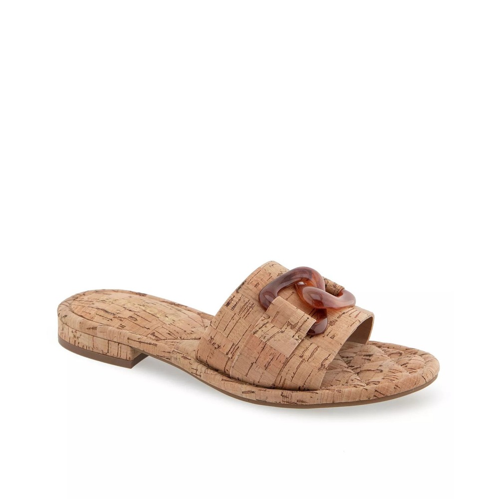 Aerosoles Bigcharm Sandals Womens 7 M Natural Cork Tortoise Chain Link Flat
